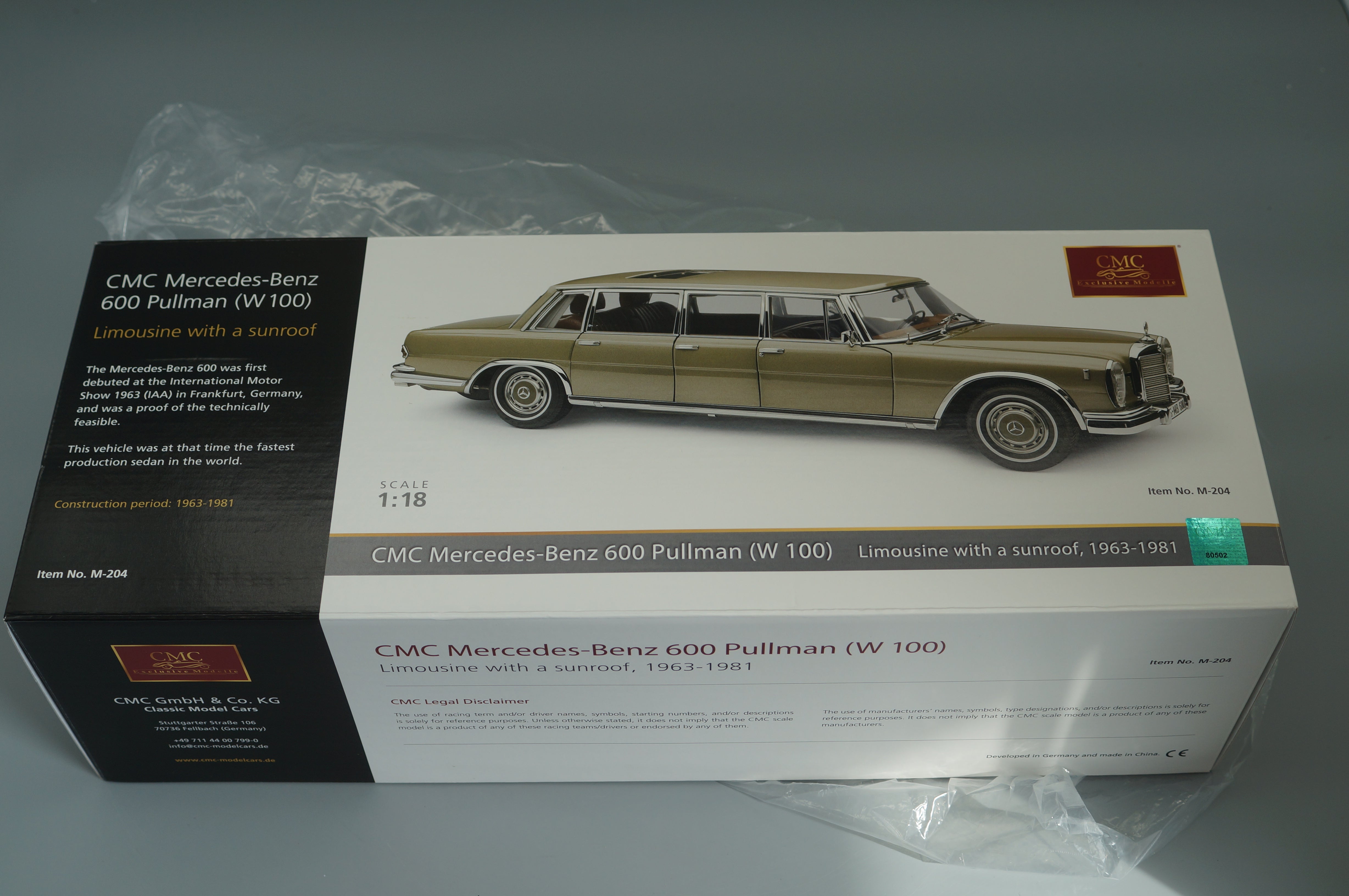 1/18 CMC Mercedes-Benz 600 Pullman (W100) Limousine mit Schiebedach #586 CMC M-204 -pre-owned