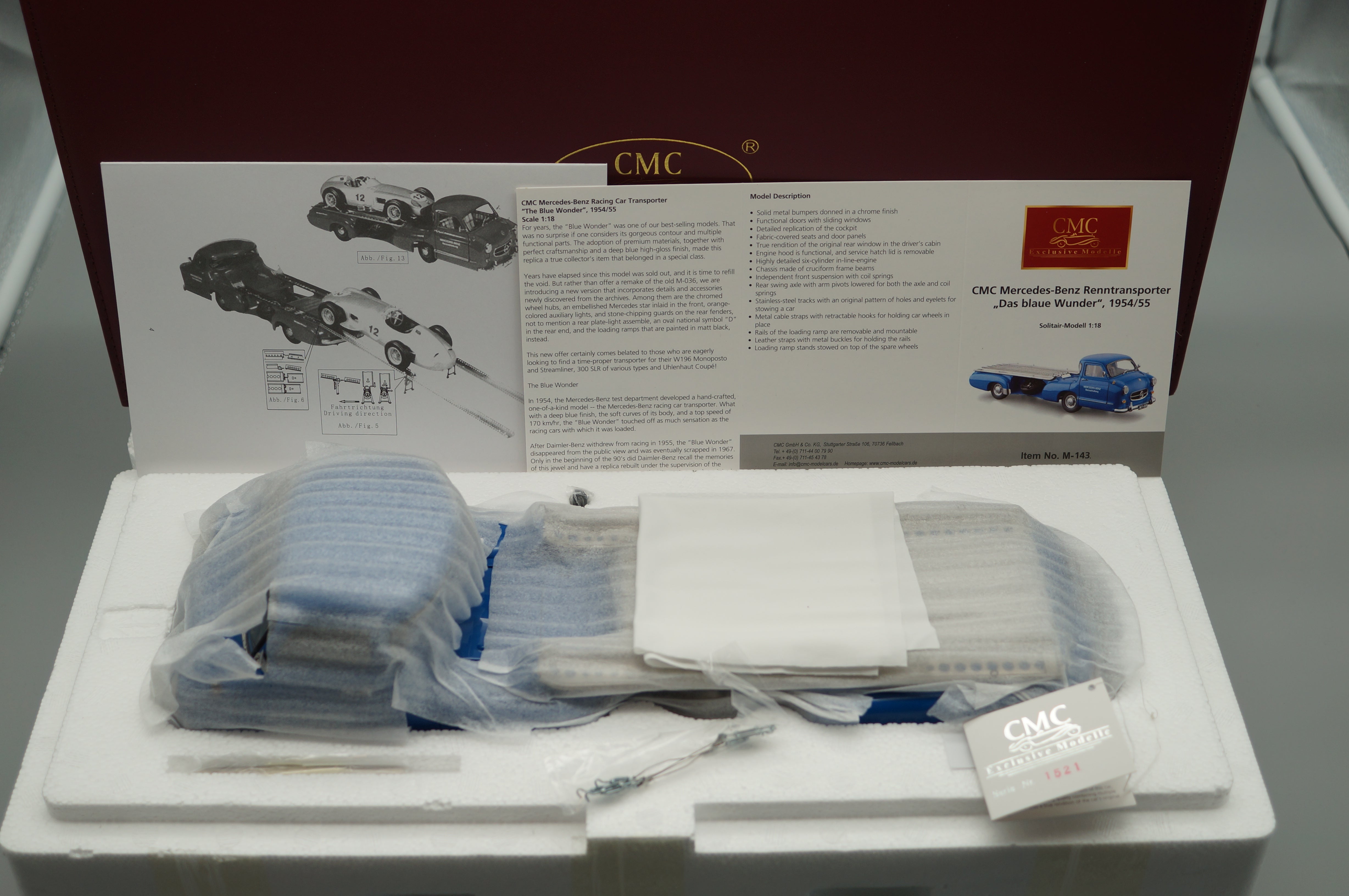 1:18 Mercedes-Benz Renntransporter "Das blaue Wunder" 1954/55 ÜBERARBEITETE VERSION CMC M-143 -pre-owned-
