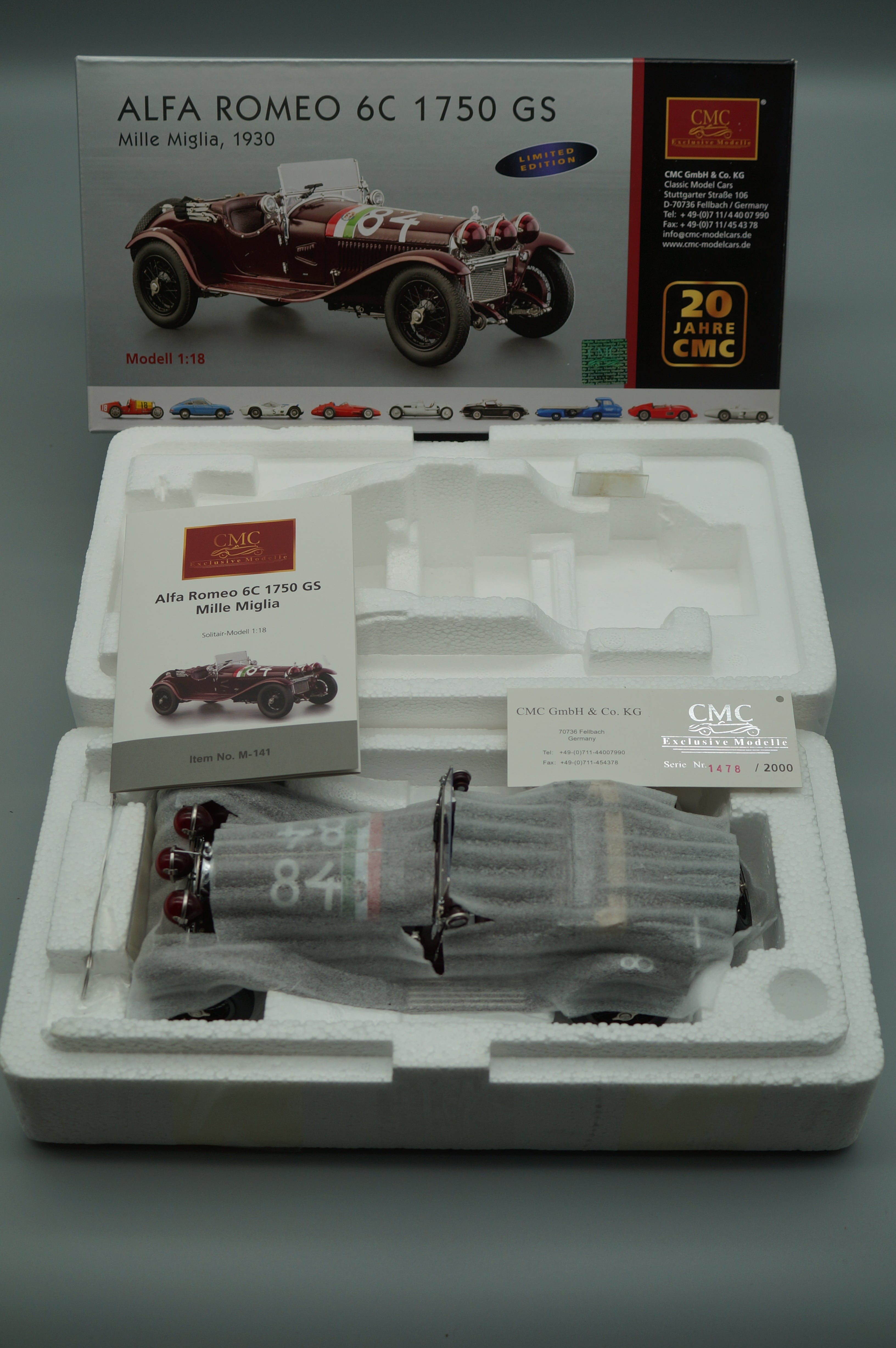 1:18 Alfa Romeo 6C 1750 GS Mille Miglia #84 Tazio Nuvolari  CMC M-141 -pre-owned-