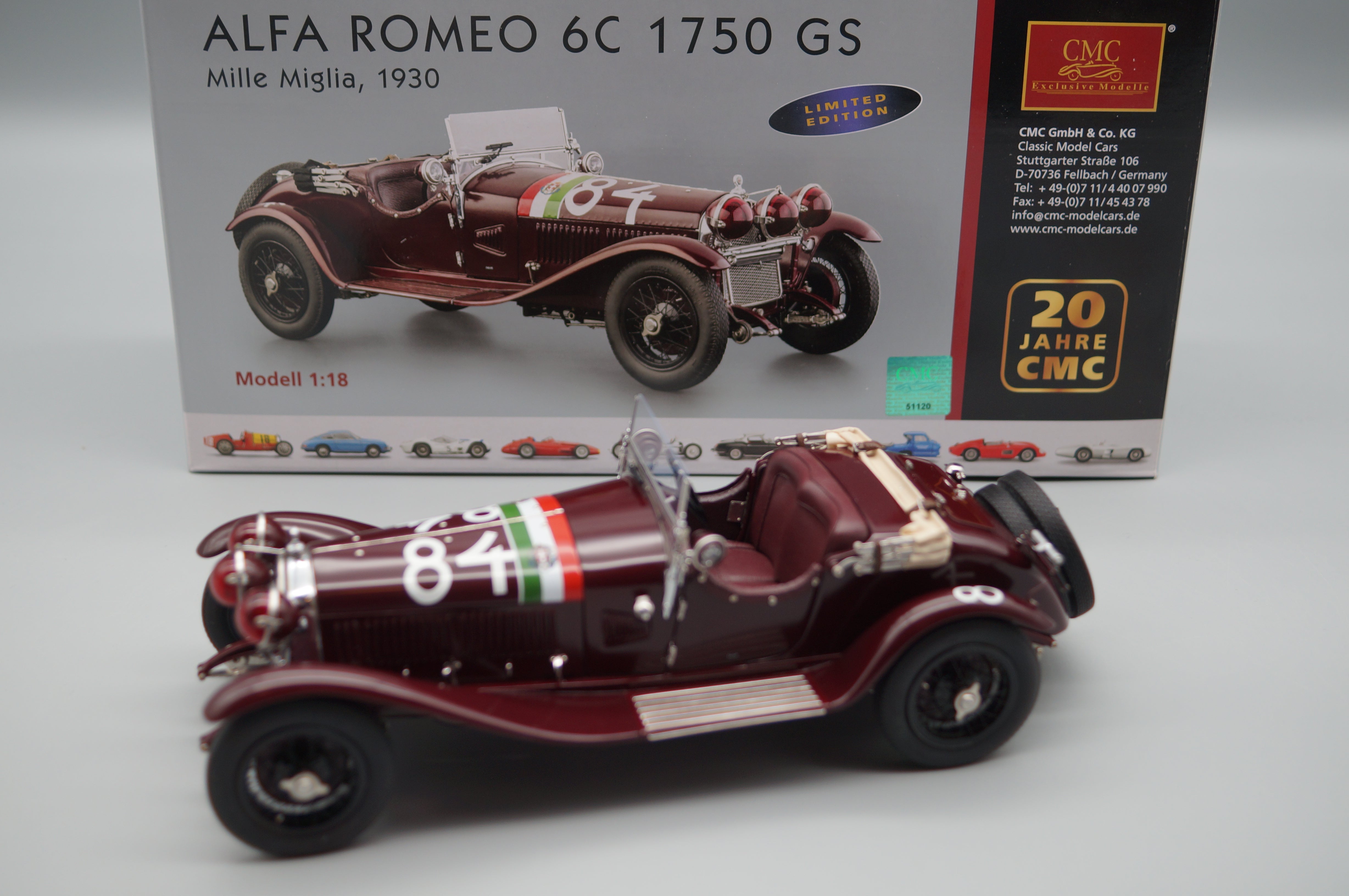 1:18 Alfa Romeo 6C 1750 GS Mille Miglia #84 Tazio Nuvolari  CMC M-141 -pre-owned-