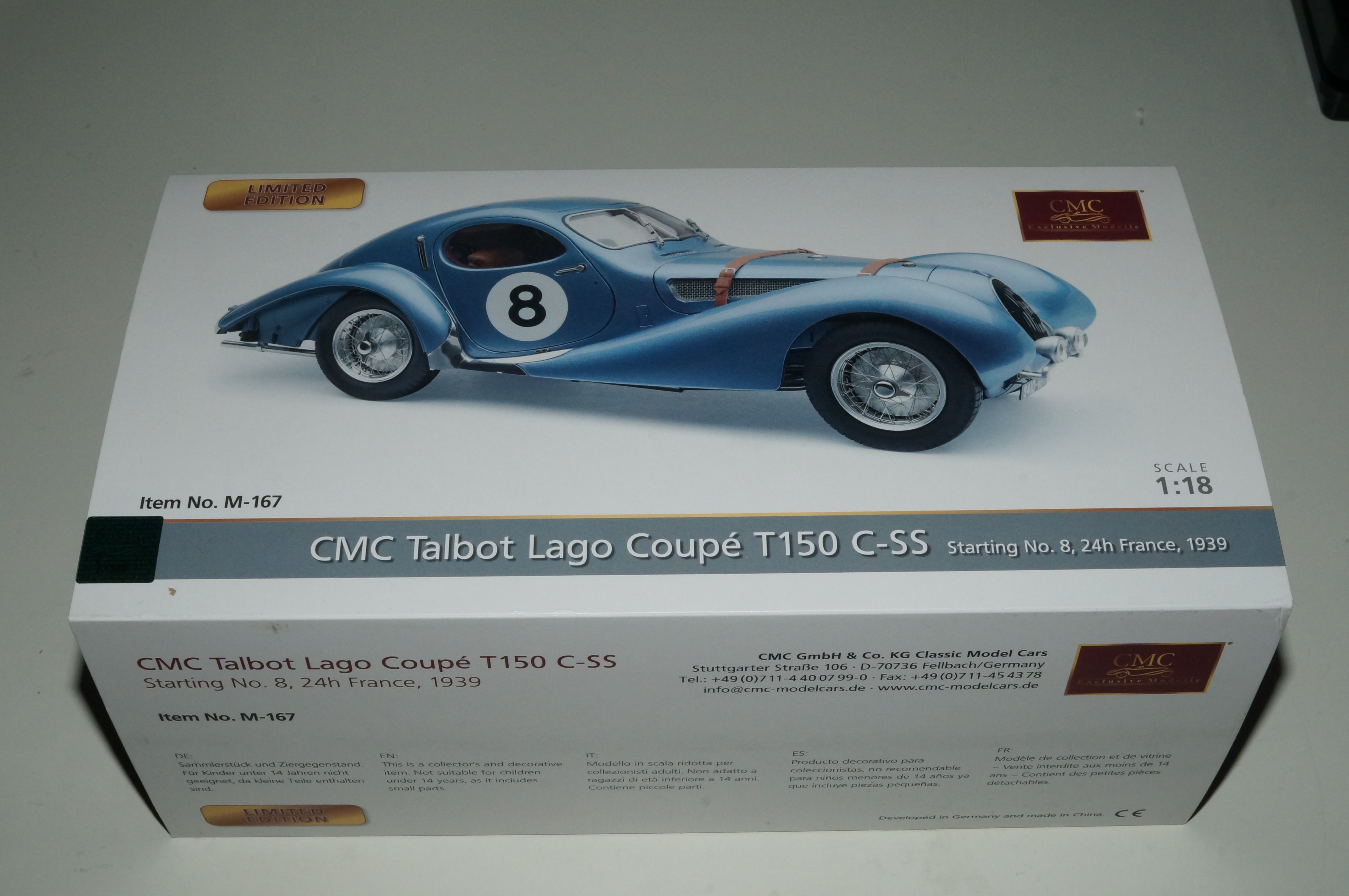 Talbot-Lago Coupé Typ 150 C-SS Figoni & Falaschi "Teardrop" #8 Le Mans 1939 CMC M-167 -pre-owned