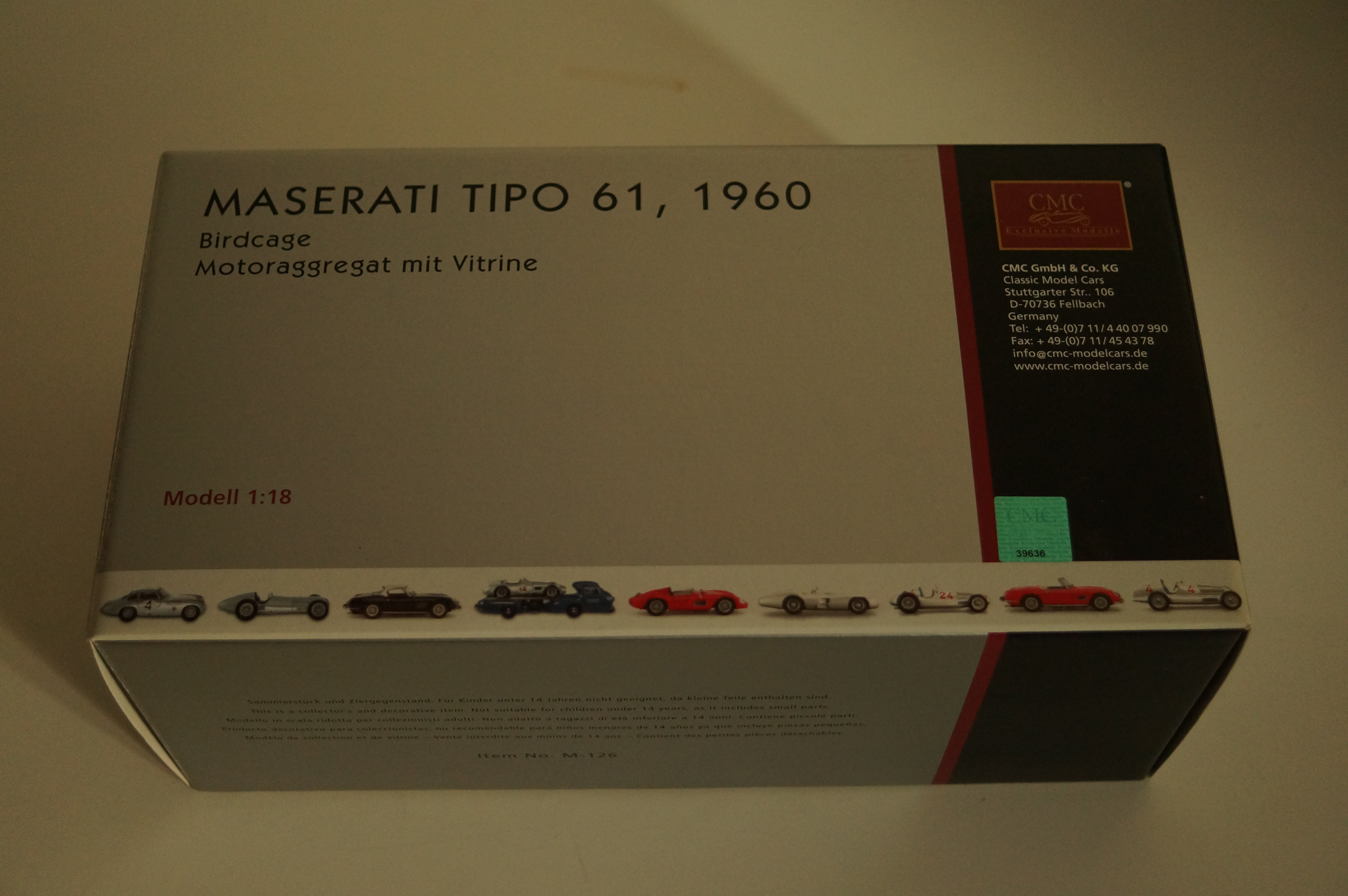 Maserati Birdcage Tipo 61 Motor mit Vitrine CMC M-126 1/18 - aus Vorbesitz