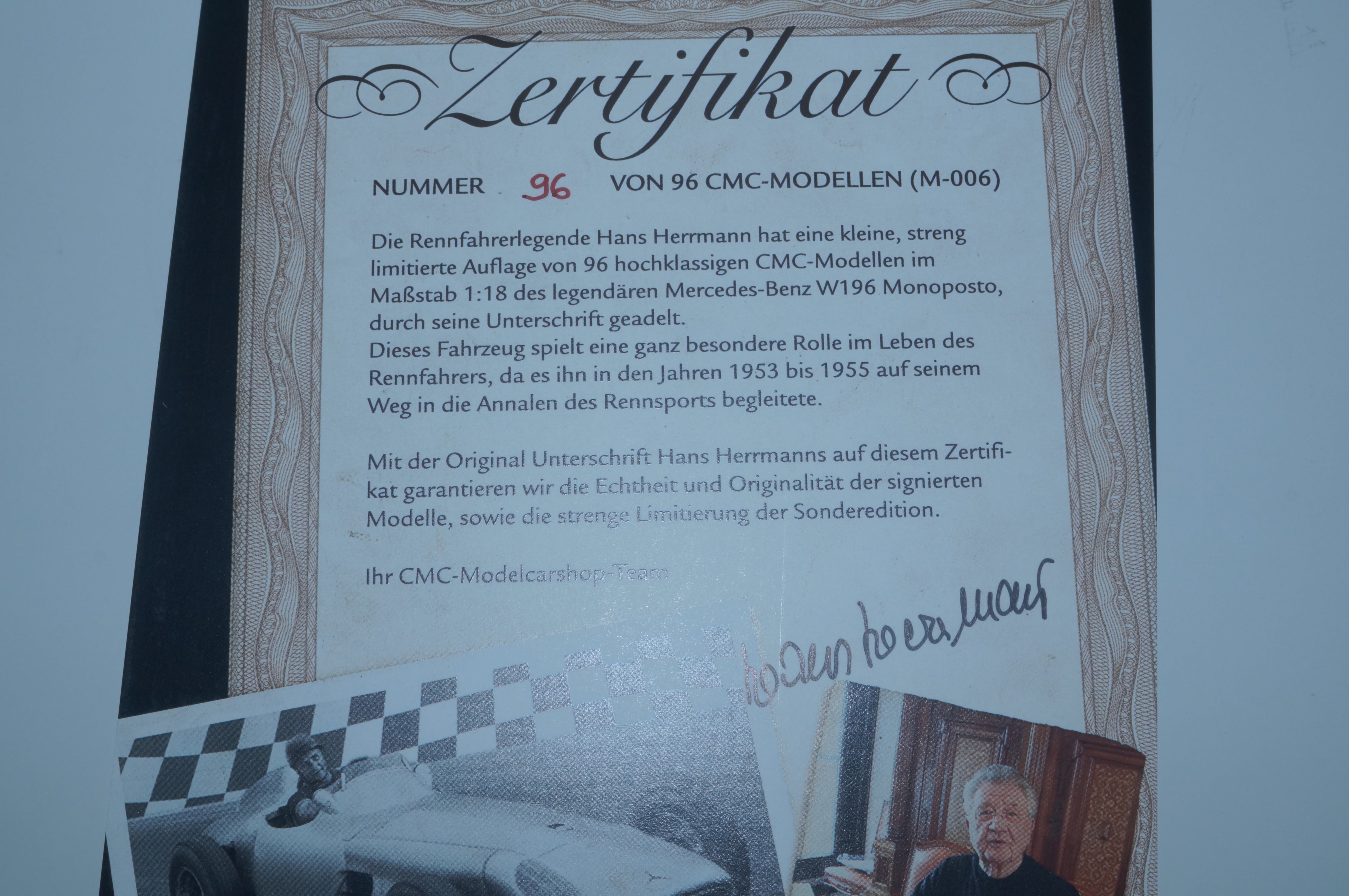 Mercedes-Benz W196, Hans Herrmann -Signatur Edition- limitiert auf 96 Stück #96/96, Basismodell CMC