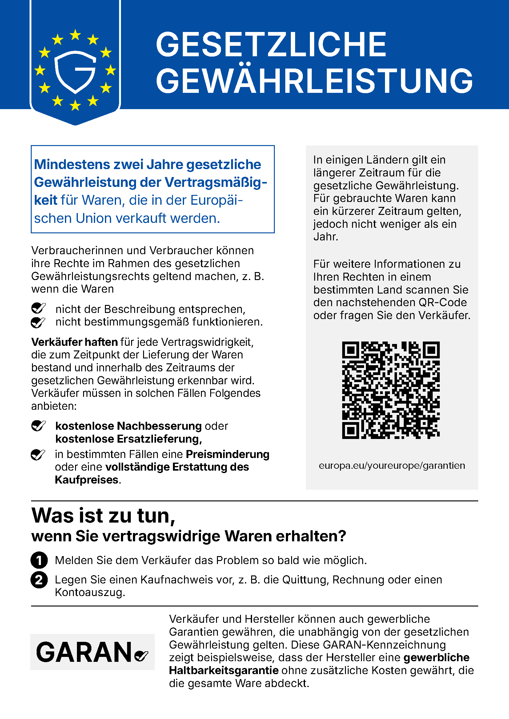 EU-Mitteilung zum gesetzlichen Gewährleistungsrecht für Waren