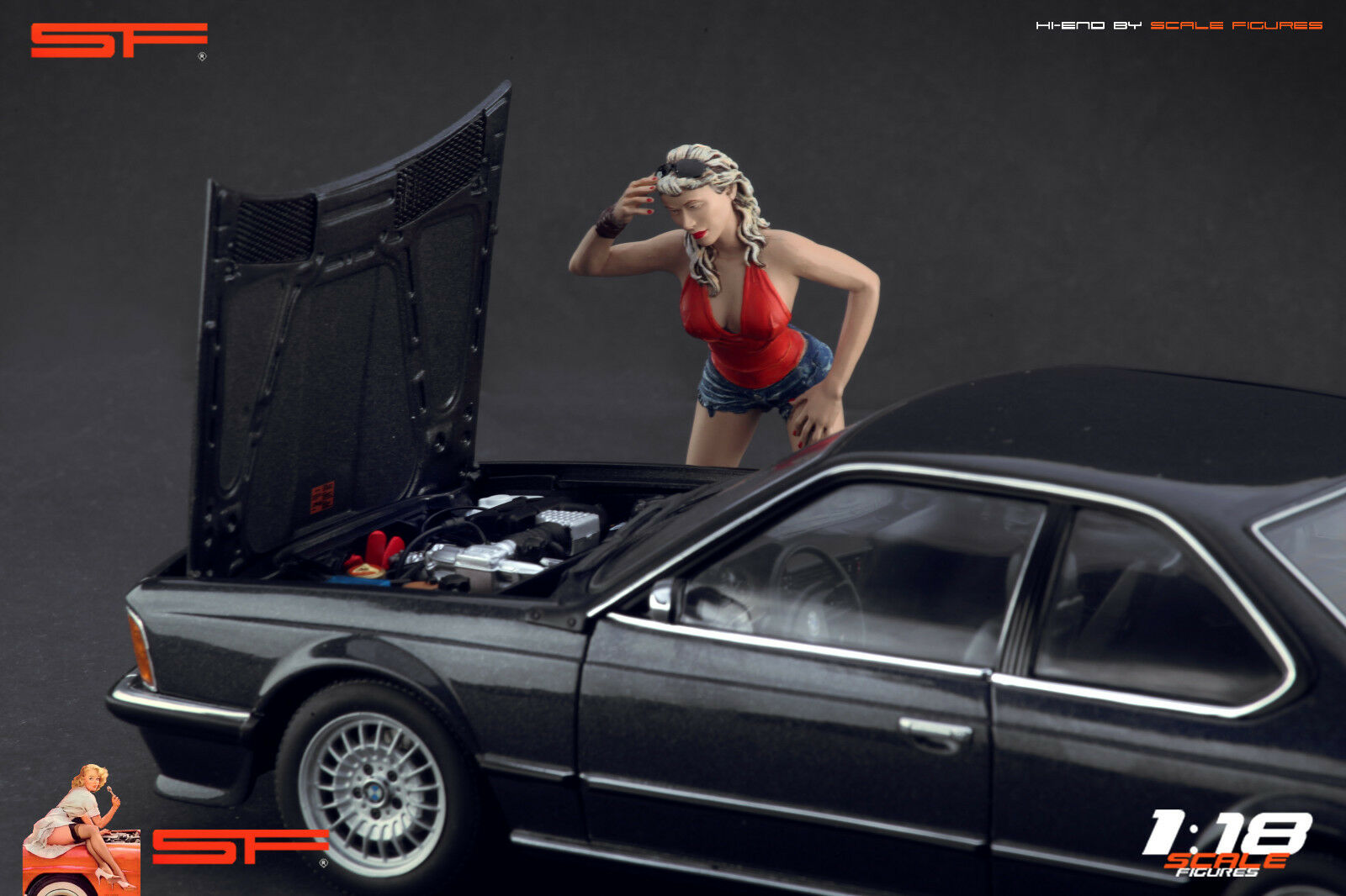 1/18 Girl broken car von SF Scale Figures - Handarbeit -