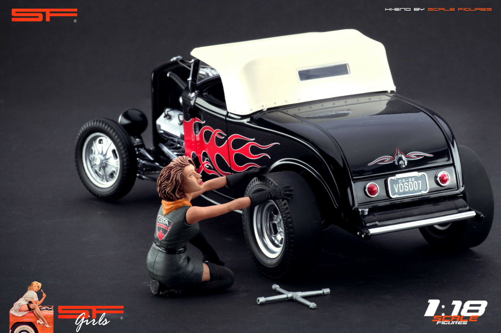 1/18 Girl changing wheel von SF Scale Figures - Handarbeit -