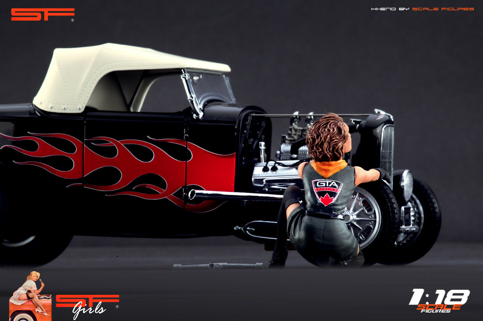 1/18 Girl changing wheel von SF Scale Figures - Handarbeit -
