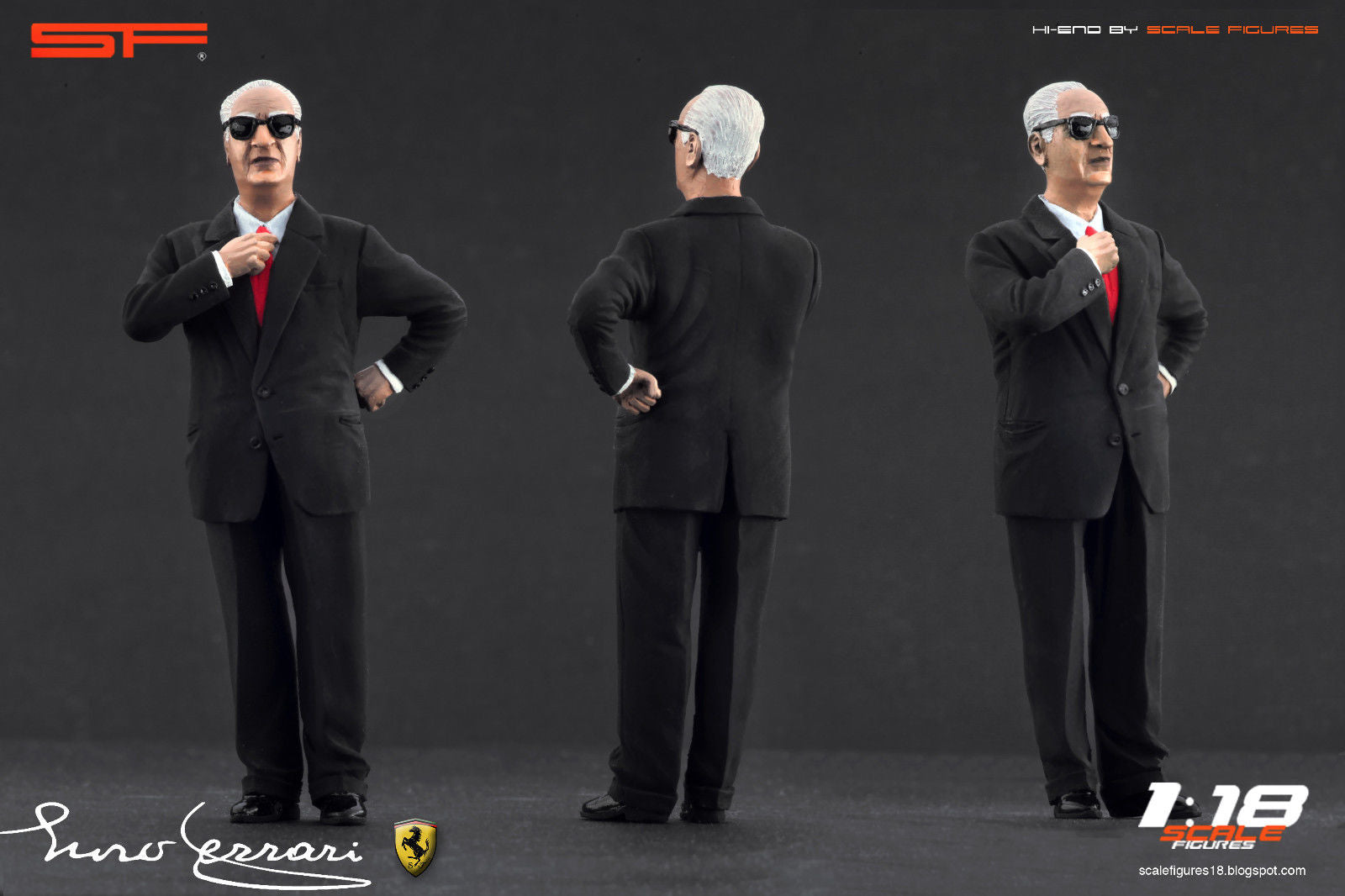1/18 Konstrukteursfigur ENZO FERRARI im schwarzen Anzug von SF Scale Figures - Handarbeit - SF118065