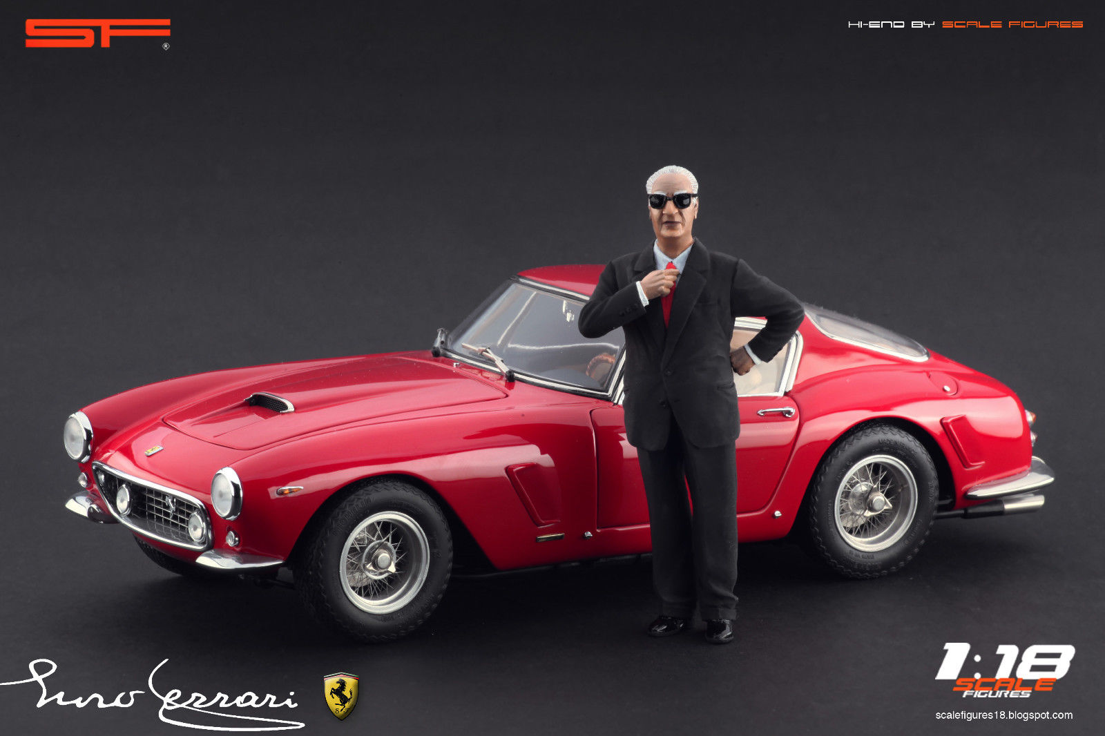 1/18 Konstrukteursfigur ENZO FERRARI im schwarzen Anzug von SF Scale Figures - Handarbeit - SF118065
