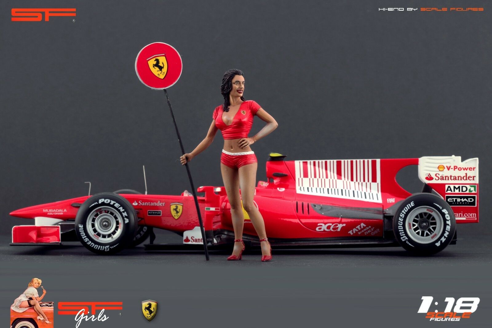1/18 Ferrari Girl RED DRESS von SF Scale Figures - Handarbeit -