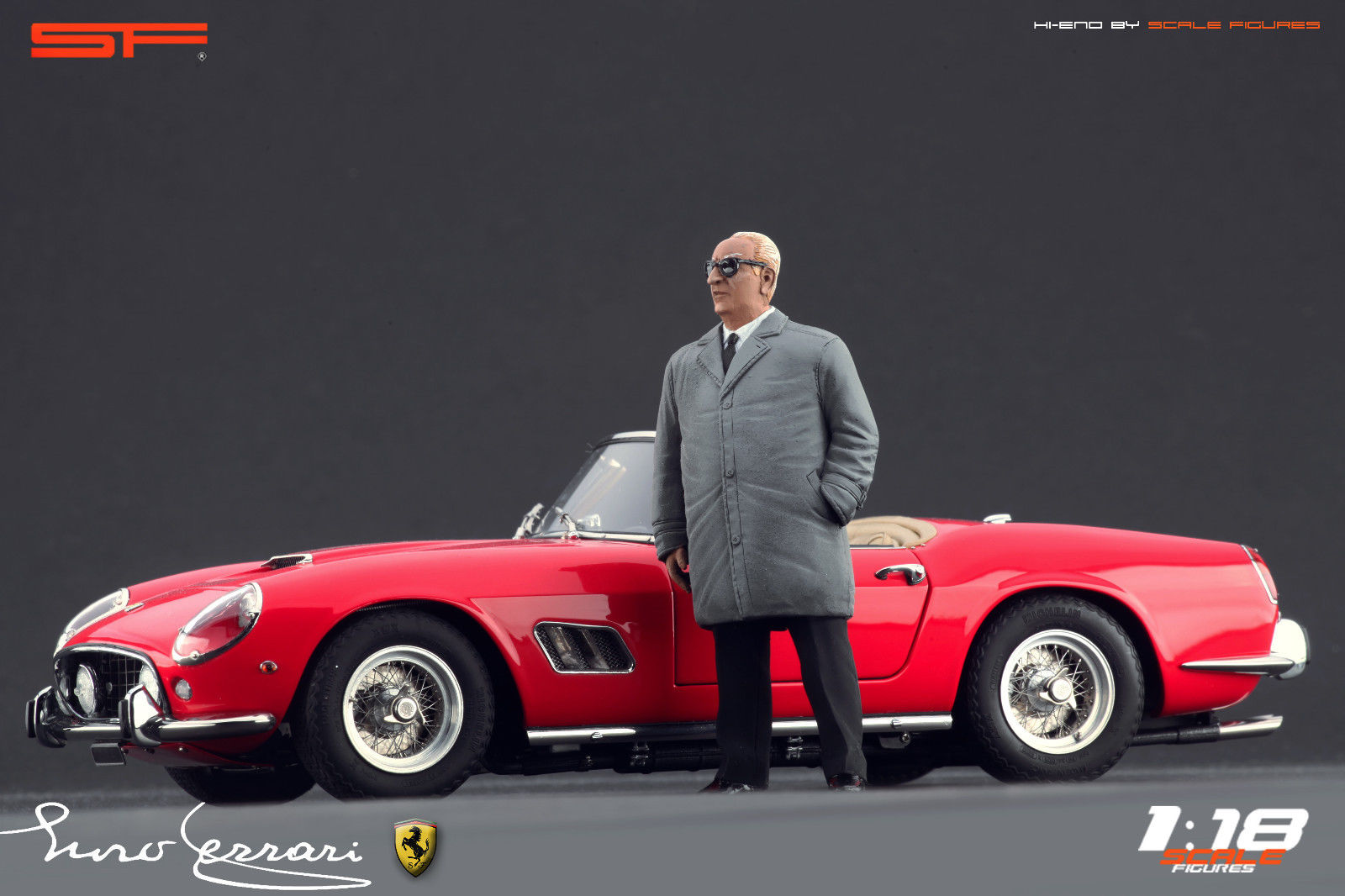 1/18 Konstrukteursfigur ENZO FERRARI im Mantel von SF Scale Figures - Handarbeit - SF118040
