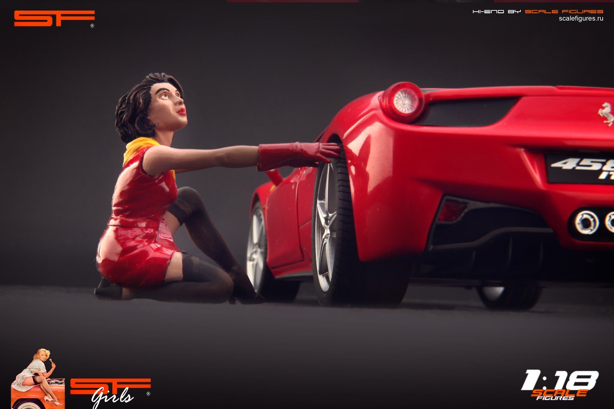 1/18 FERRARI GIRL CHANGING WHEELvon SF Scale Figures - Handarbeit -