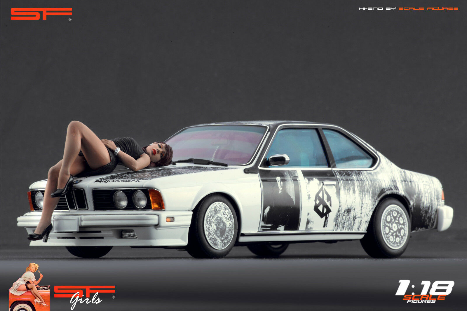 1/18 Lying Girl Black Dress von SF Scale Figures - Handarbeit -