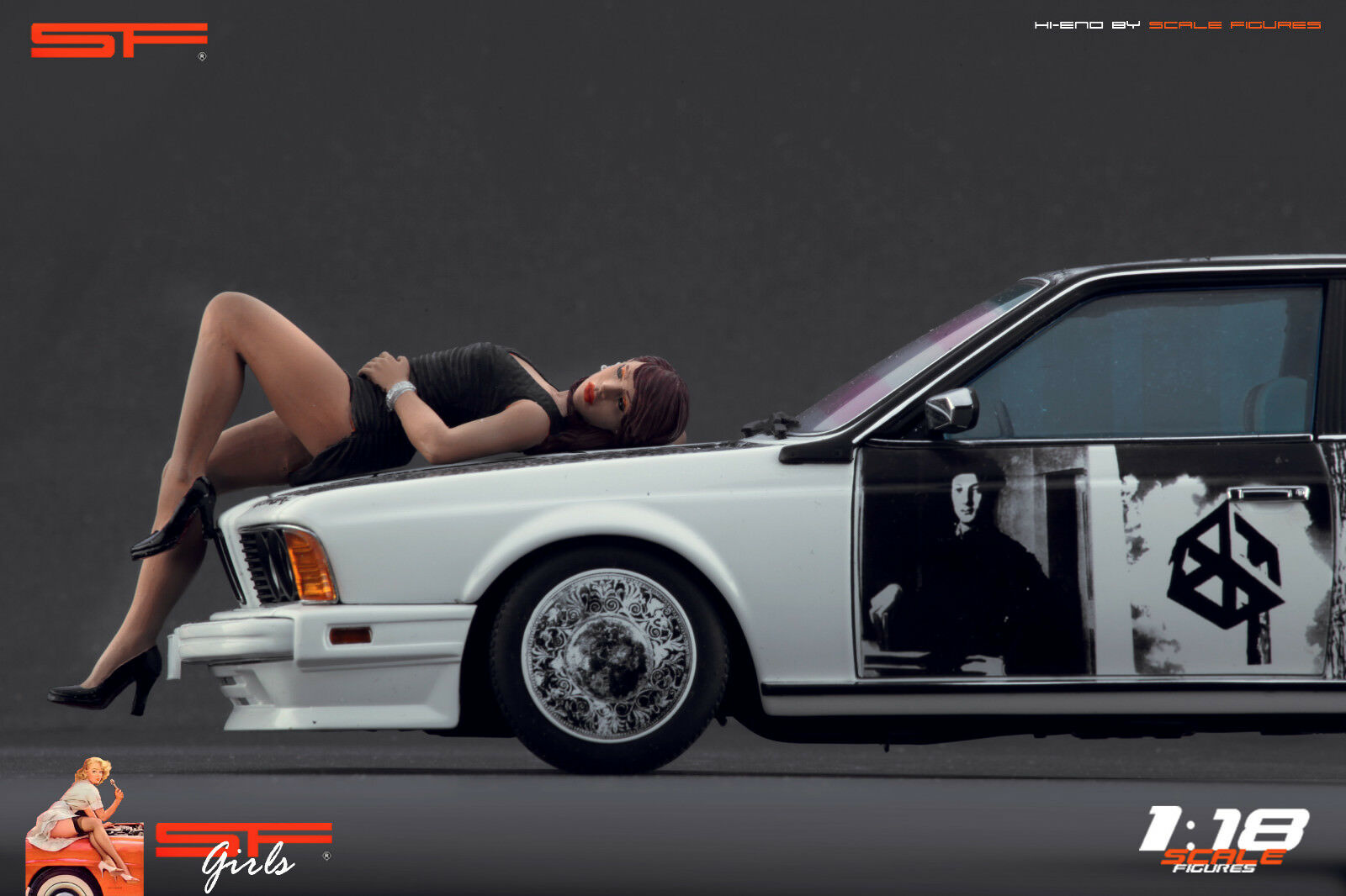 1/18 Lying Girl Black Dress von SF Scale Figures - Handarbeit -