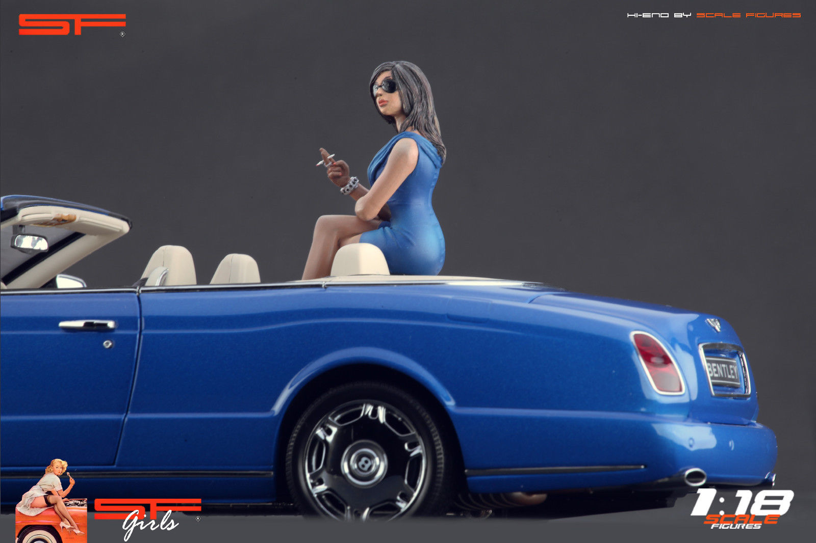 1/18 Girl Sitting Blue Dress von SF Scale Figures - Handarbeit -