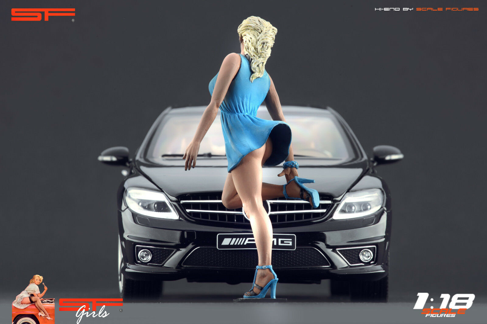 1/18 Girl in hurry BLUE DRESS von SF Scale Figures - Handarbeit -