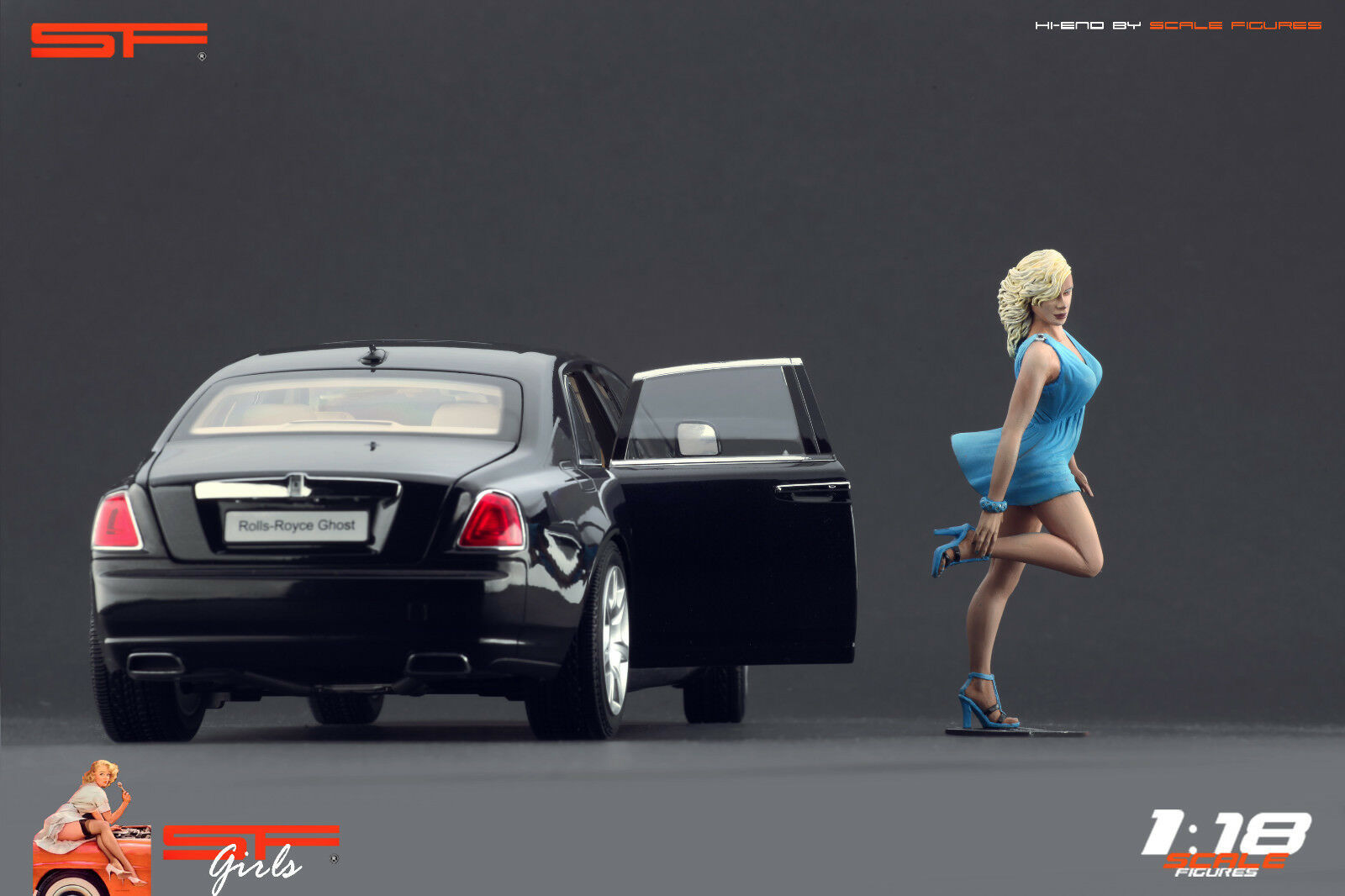 1/18 Girl in hurry BLUE DRESS von SF Scale Figures - Handarbeit -