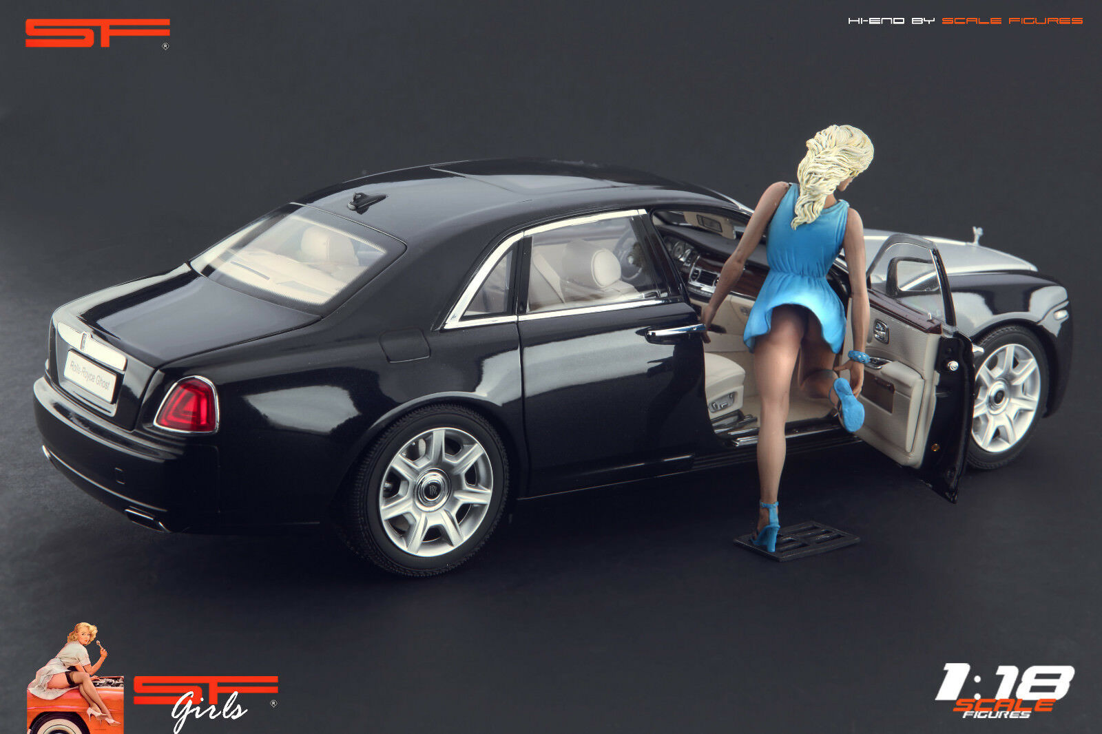 1/18 Girl in hurry BLUE DRESS von SF Scale Figures - Handarbeit -