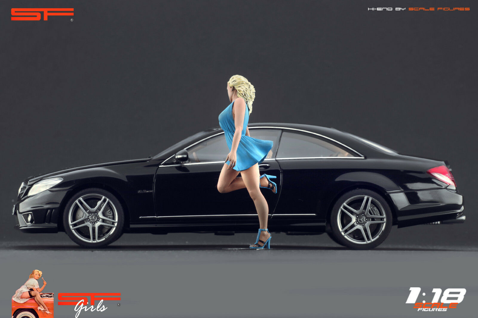 1/18 Girl in hurry BLUE DRESS von SF Scale Figures - Handarbeit -
