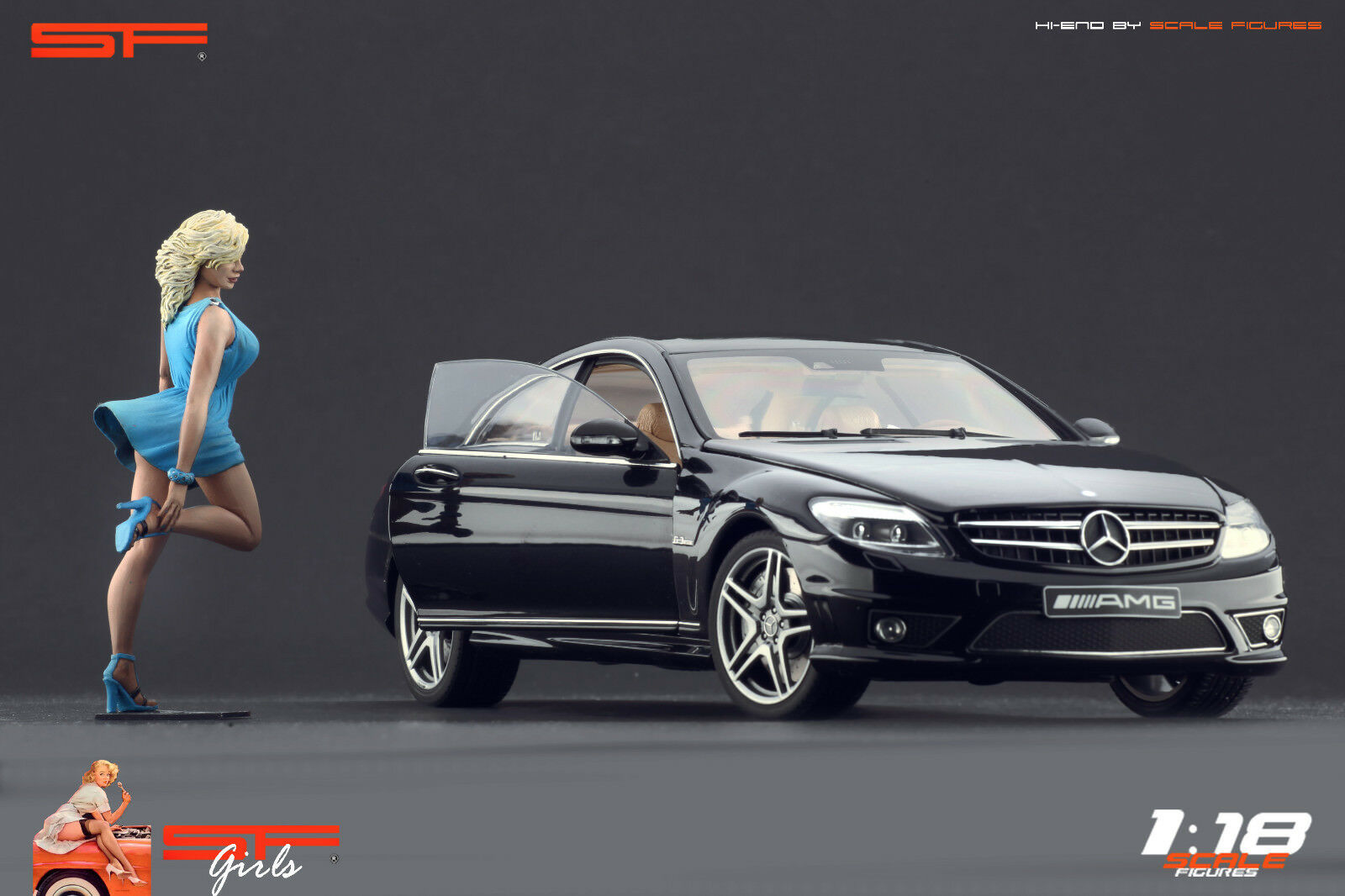 1/18 Girl in hurry BLUE DRESS von SF Scale Figures - Handarbeit -