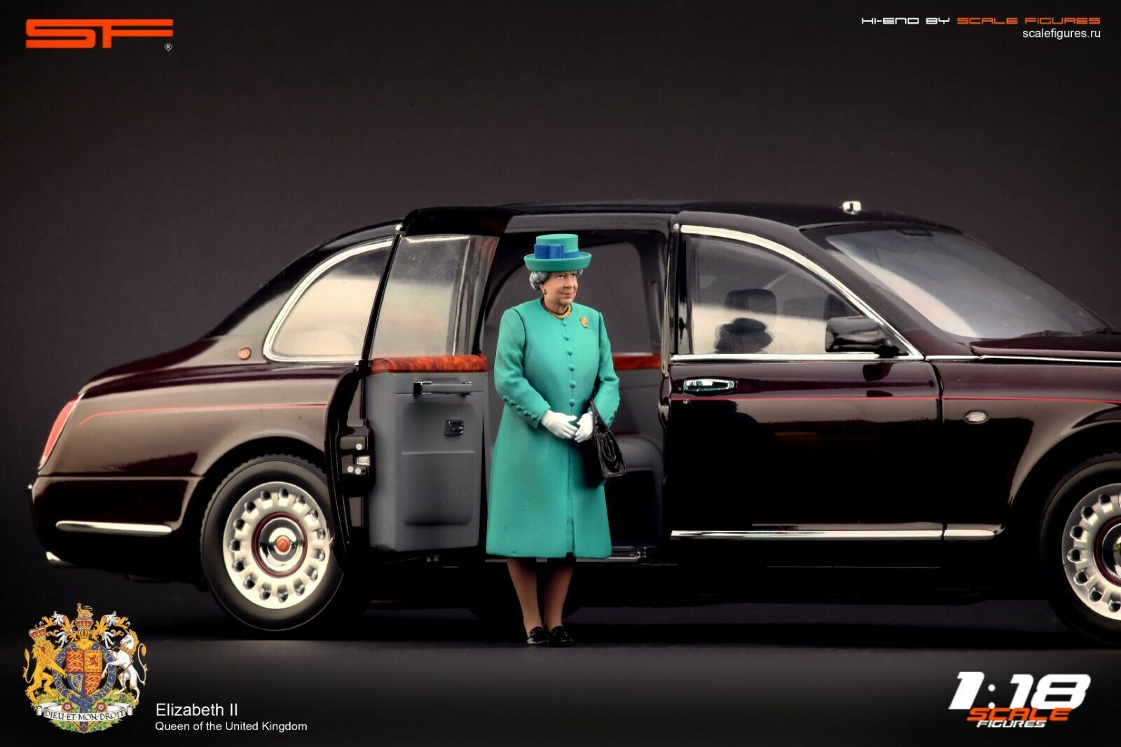 1/18 QUEEN ELISABETH II Green Dress von SF Scale Figures - Handarbeit -